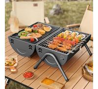 Triangle Portable BBQ Grill Set avec Poêle à charbon de bois, Conception de cheminée pliable pour le pique-nique de camping, station de grillade double face avec poignée et filet en maille pour les av