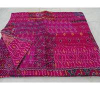 Tribal Asian Textiles Couvre-lit indien réversible fait à la main en soie patola vintage Kantha Queen - Multicolore - 228 x 274 cm