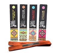 Tribal Soul Lot de 4 boîtes d'encens de 15 g chacune, Sweetgrass + cèdre, sauge blanche + Palo Santo, sauge blanche, lavande et palo santo + pin, tablette d'arômes en cadeau