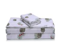 Tribeca Living Parure de lit 4 pièces en Flanelle 100% Coton, draps en Flanelle Portugaise Ultra Douce, Poche très Profonde, Flanelle Confortable de 170 g/m², imprimé Pommes de pin et Baies