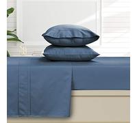 Tribeca Living Parure de lit 6 pièces en Coton égyptien de 500 Fils à Contexture de 500 Fils, Poches Profondes, Tissage satiné Doux, Bleu Nuit