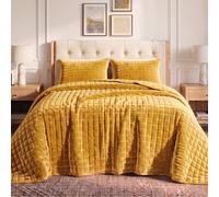 Tribeca Living Parure de lit King Size en Velours Luxueux, Couette surdimensionnée 260 g/m² Douce, piqûre Florence, Couvre-lit Haut de Gamme Toutes Saisons, avec 2 taies d’Oreiller, doré