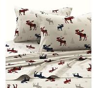 Tribeca Living Plaid Moose Imprimé Flanelle Poche Profonde de Feuille, Multicolore, Plaid Moose, King