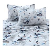 Tribeca Living Plaid Moose Imprimé Flanelle Poche Profonde de Feuille, Multicolore, Snowman Navy/Red, King