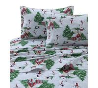 Tribeca Living Plaid Moose Imprimé Flanelle Poche Profonde de Feuille, Multicolore, Snowman Red/Green, Jumeau