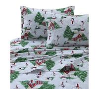 Tribeca Living Plaid Moose Imprimé Flanelle Poche Profonde de Feuille, Multicolore, Snowman Red/Green, California King