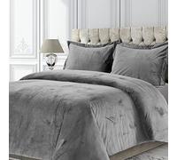 Tribeca Living Venice Parure de lit surdimensionnée 2 pièces en Velours Super Doux avec Fermeture à Boutons dissimulés, Gris fumé