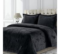 Tribeca Living Venice Parure de lit surdimensionnée en Velours Super Doux 3 pièces avec Fermeture à Boutons dissimulés, Grand lit, Noir