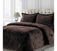 Tribeca Living Venice Parure de lit surdimensionnée en Velours Super Doux 3 pièces avec Fermeture à Boutons dissimulés, pour très Grand lit, Chocolat