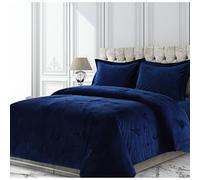 Tribeca Living VENICEDUVET - Parure de lit 3 pièces surdimensionnée en Velours de Venise, pour Grand lit, Bleu Marine
