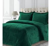 Tribeca Living VENICEDUVET - Parure de lit surdimensionnée en Velours de Venise, Couleur Unie, pour lit Simple, Vert émeraude