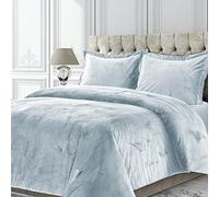 Tribeca Living VENICEDUVET - Parure de lit surdimensionnée en Velours de Venise, Couleur Unie, très Grand lit, Bleu Brume