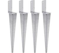 TRIBECCO 4x Support de poteau universel à encastrer L, Support de poteau en acier galvanisé à chaud Manchon de sol articulé Support de poteau Ancrage de poteau en acier argenté (4, 70x600)