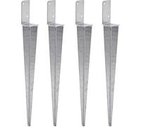 TRIBECCO 4x support de poteau universel à enfoncer L, support de poteau galvanisé à chaud douille à enfoncer support de poteau douille de sol douille de sol à enfoncer poteau ancre acier argent (4, 70