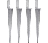 TRIBECCO 4x support de poteau universel à enfoncer L, support de poteau galvanisé à chaud douille à enfoncer support de poteau douille de sol douille de sol à enfoncer poteau ancre acier argent (4, 70