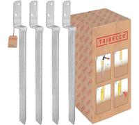 TRIBECCO Douille de sol à enfoncer en forme de L pour poteaux en bois carrés - Dimensions : 40 x 530 mm - Support de poteau en L à enfoncer dans le sol - Chaussure de support universelle en L en acier