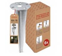 TRIBECCO Lot de 6 piquets à enfoncer pour lampe de jardin - Ø 116 x 300 mm - Avec ouverture de 30 mm de diamètre pour guidage de câble - Acier plat galvanisé à chaud - Ancrage au sol pour éclairage de