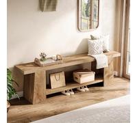 Tribesigns Banc à Chaussures 150 cm, Banc d'Entrée 2 Niveaux avec Rangement, Banc en Bois Style Campagne, pour Entrée, Chambre, Salon, Naturel, Montage Facile