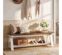 Tribesigns Banc en Bois Massif 150 cm, Banc d‘Entrée 2 Niveaux avec Rangement, Style Campagne, Banc de Lit, Banc à Chaussures pour l’Entrée, la Cuisine, Le Salon, la Chambre