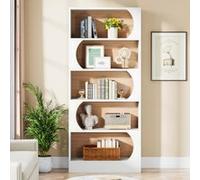Tribesigns Bibliothèque à 5 Niveaux, 180CM Étagères de Rangement, pour Chambre à Coucher, Salon, Bureau, Blanc Noyer Blanc G