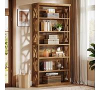Tribesigns Bibliothèque à 6 étagères, grande étagère industrielle avec étagère ouverte, 80 x 30 x 180 cm, bibliothèque en bois pour bureau, salon, chambre à coucher, marron rustique