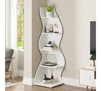 Tribesigns Bibliothèque d'Angle à 5 Niveaux, Petite Étagère d'angle Moderne, Support de Plante pour la Maison, Bureau, Salon, Chambre, Blanc Blanc G