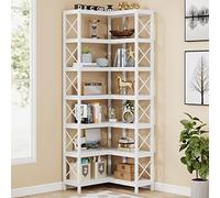Tribesigns - Bibliothèque d'angle à 7 niveaux, grand meuble de coin moderne, étagère de rangement haute à 7 niveaux avec cadre métallique pour salon, bureau à domicile (blanc)
