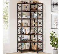 Tribesigns Bibliothèque d'Angle à 7 Niveux, Grande Étagère d'Angle sur Pied Industrielle avec Cadre en métal pour Salon, Maison, Bureau, Marron G