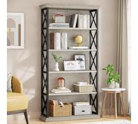 Tribesigns Bibliothèque industrielle à 6 niveaux, 180,3 cm, à poser au sol, 5 étagères de rangement pour la maison, le bureau, le salon, la chambre à coucher, gris et noir