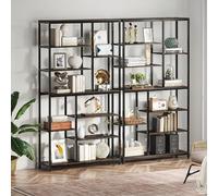 Tribesigns Bibliothèque, Lot of 2 Étagère de Rangement à 9 Niveaux, Meuble de Rangement, Bibliothèque Industrielle Metal Bois, pour Salon, Chambre, Bureau (Brun Rustique)