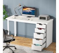 Tribesigns Bureau avec 5 tiroirs - 120 cm - Bureau d'ordinateur avec espace de rangement - Table de bureau compacte pour bureau à domicile - Design blanc moderne avec poste de travail polyvalent et
