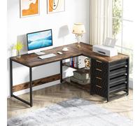 Tribesigns Bureau d'angle en Forme de L avec étagères, réversible, en Forme de L, avec Support D'écran et étagères, pour Bureau, à Domicile, Marron,150 * 110 * 75cm (Marron Noir)