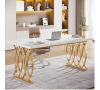 Tribesigns Bureau d'ordinateur, 160 cm Table de Bureau Informatique Table d'Étude Moderne PC Table de Travail ,Blanc & Or