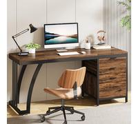 Tribesigns Bureau d'ordinateur avec 3 tiroirs 150 cm avec tiroirs réversibles - Bureau Industriel avec Plateau de Rangement (Marron Rustique.)