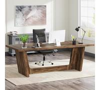 Tribesigns Bureau d'ordinateur de 180 cm : grand bureau à domicile avec piédestal en bois massif, table d'écriture industrielle en bois, meuble de travail, marron