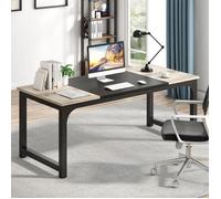 TRIBESIGNS Bureau d'ordinateur, Table de Bureau Informatique Gaming-Travail-d'Étude, 180 x 80 x 75 cm, Gris Vintage-Noir