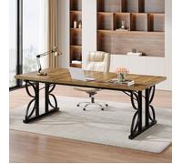 Tribesigns Bureau, Grand Bureau d'ordinateur de 180 x 80 x 75 cm avec Cadre en Métal Robuste, Marron et Noir