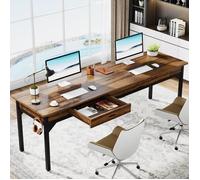 Tribesigns Bureau Informatique, Bureau pour Ordinateur Portable, Double Bureau Long, 200 x 60 x 82 cm, Marron Rustique