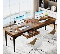 Tribesigns Bureau Informatique, Table d’étude, Double Bureau Long avec 2 Schubladen pour Chambre de Bureau à Domicile, 200 x 60 x 82 cm, Marron Rustique
