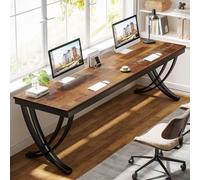 Tribesigns Bureau Informatique, Table d’étude pour Ordinateur Portable, Double Bureau Long pour Chambre de Bureau à Domicile, 200 x 70 x 75 cm, Marron Rustique