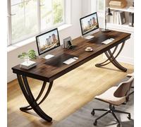 Tribesigns Bureau Informatique, Table d’étude pour Ordinateur Portable, Double Bureau Long pour Chambre de Bureau à Domicile, 200 x 70 x 75 cm, Marron Rustique