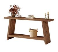 Tribesigns Console Bois Massif 160 cm, 2 Niveaux, Table d'Appoint Multifonction, Meuble de Ferme avec Rangement pour Entrée, Salon, Couloir, Chambre - Marron Naturel