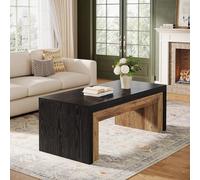 Tribesigns Farmhouse Table basse pour salon Table basse moderne de style Mid-Century avec base stable Grand centre d'accent rectangulaire pour appartement Noir & Noyer