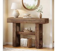 Tribesigns Farmhouse - Table console étroite à 2 niveaux - Meuble d'entrée avec compartiments de rangement pour couloir, foyer, salon, marron rustique - 105 cm