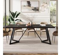 Tribesigns Grande Table de Salle à Manger rectangulaire Noire Moderne avec Cadre en métal pour 4 à 6 Personnes, 180 cm