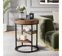 Tribesigns Lot de 2 Table d'appoin avec 3 étagères de style Industrielle Marron Rustique Marron G