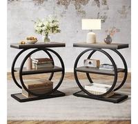 Tribesigns Lot de 2 Table d'appoint étroite avec 3 étagères de rangement pour salon Chambre à Coucher, Petits espaces Gris et Noir Gris G