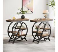 Tribesigns Lot de 2 tables d'appoint étroites à 3 niveaux avec rangement pour salon, table d'appoint en bois avec structure géométrique en métal, table de chevet industrielle et table de chevet pour