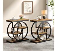 Tribesigns Lot de 2 tables d'appoint étroites à 4 niveaux avec étagères de rangement, petite table d'appoint en bois avec cadre géométrique en métal, table de chevet industrielle pour chambre à