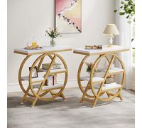 Tribesigns Lot de 2 Tables d'appoint Modernes en Imitation marbre pour Salon,Table de Chevet étroite à 3 Niveaux avec Rangement et Cadre en métal